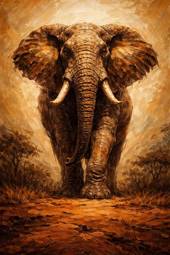 Wall Art Elephant in Savannah Painting for Power, Strength & Patient Wisdom