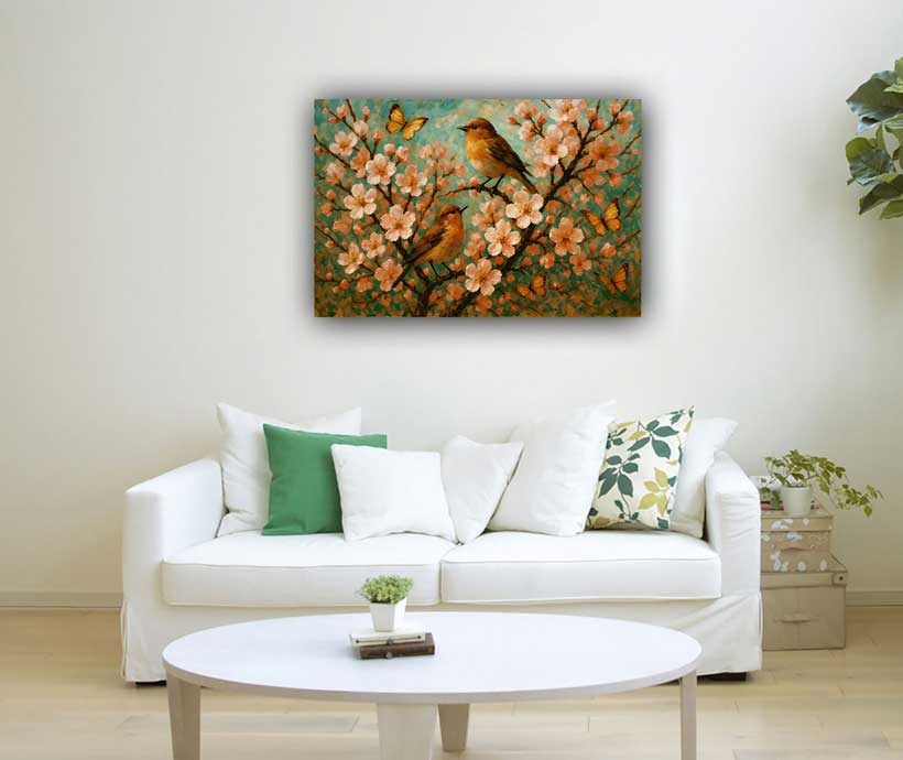 Wall Art Cherry Blossom Painting for Renewal & Vitality in East Direction