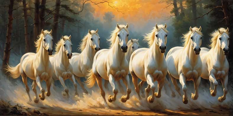 8 White Horses with Rising Sun for Success