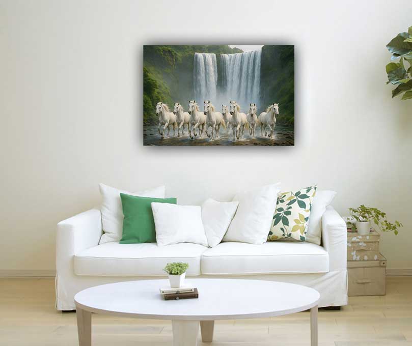 8 Running Horses with Waterfall Painting