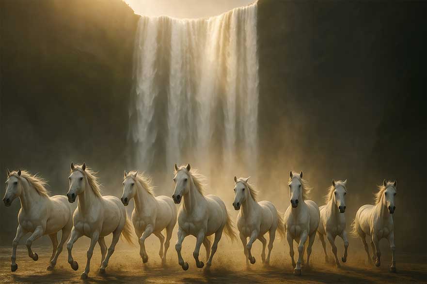 Powerful 8 Horses Waterfall Canvas