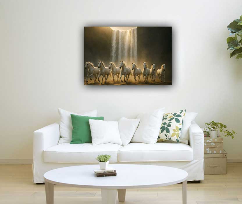 Powerful 8 Horses Waterfall Canvas