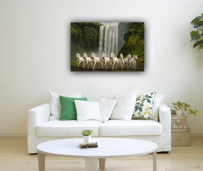 8 Horses with Waterfall