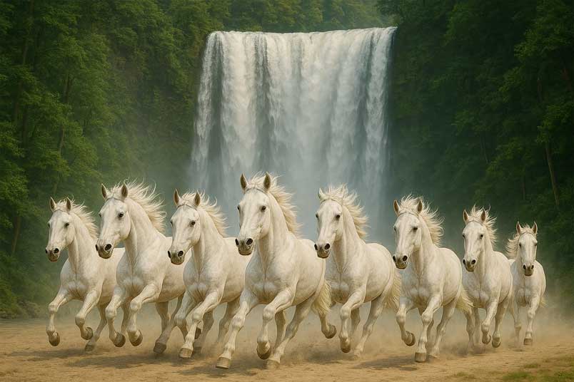 Feng Shui Running Horses with Waterfall
