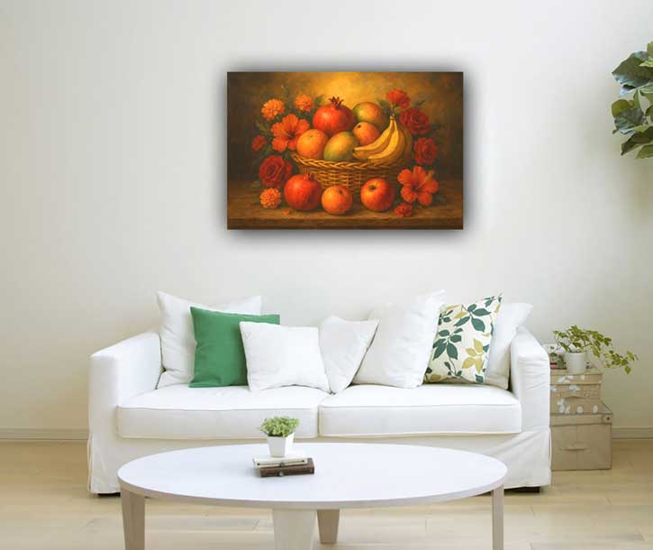 Vastu Artwork of Overflowing Basket of Fruits & Flowers for Abundance