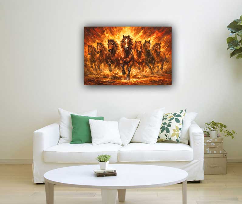 Seven Running Horses Wall Art Symbol of Success, Cash Flow and Prosperity