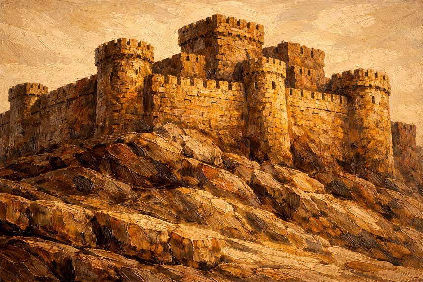 Wall Art Fortress on Hill Painting for Protection, Stability & Strong Foundations