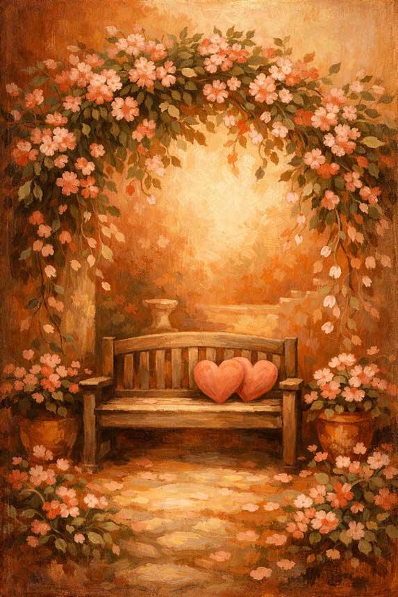 Wall Art Garden Bench for Two Painting for Love, Togetherness & Emotional Connection
