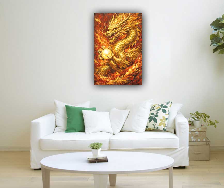 Golden Dragon of Fortune Wall Art Symbol of Luck and Prosperity