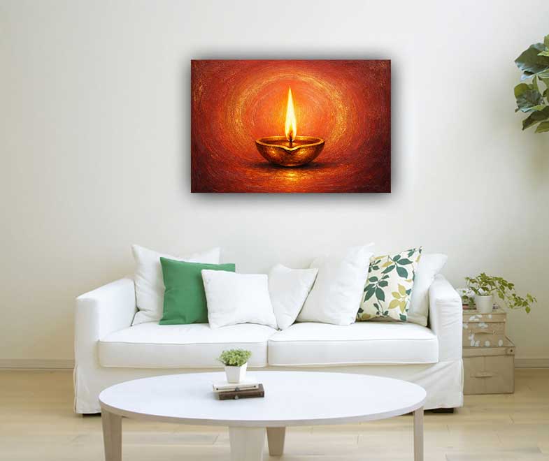 Golden Diya of Fortune Wall Art Spreading Light, Prosperity and Wealth