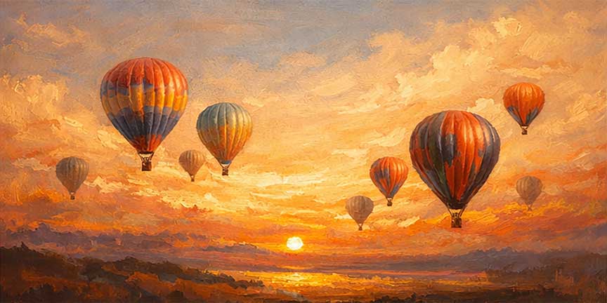 Painting of Colorful Hot Air Balloons for Imagination Soaring to New Heights
