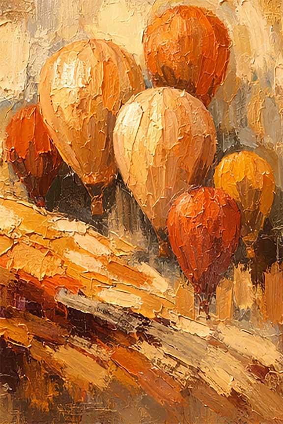 Abstract Painting of Colorful Hot Air Balloons for Imagination Soaring to New Heights