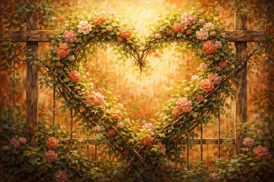 Wall Art Heart-Shaped Vines Painting for Entwined Love, Harmony & Emotional Connection