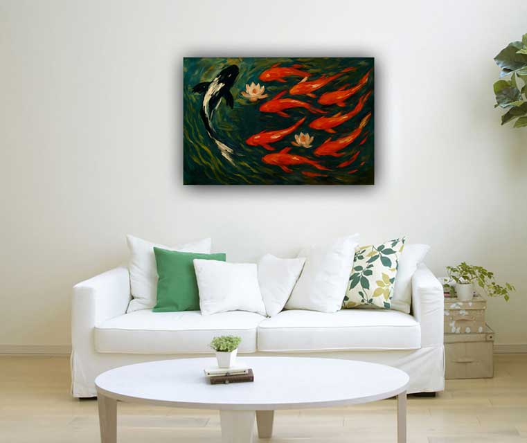 Canvas Wall Art of 9 Koi Fish for North Direction Energy