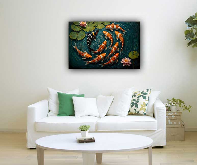 Artistic Koi Fish Canvas for North Wall