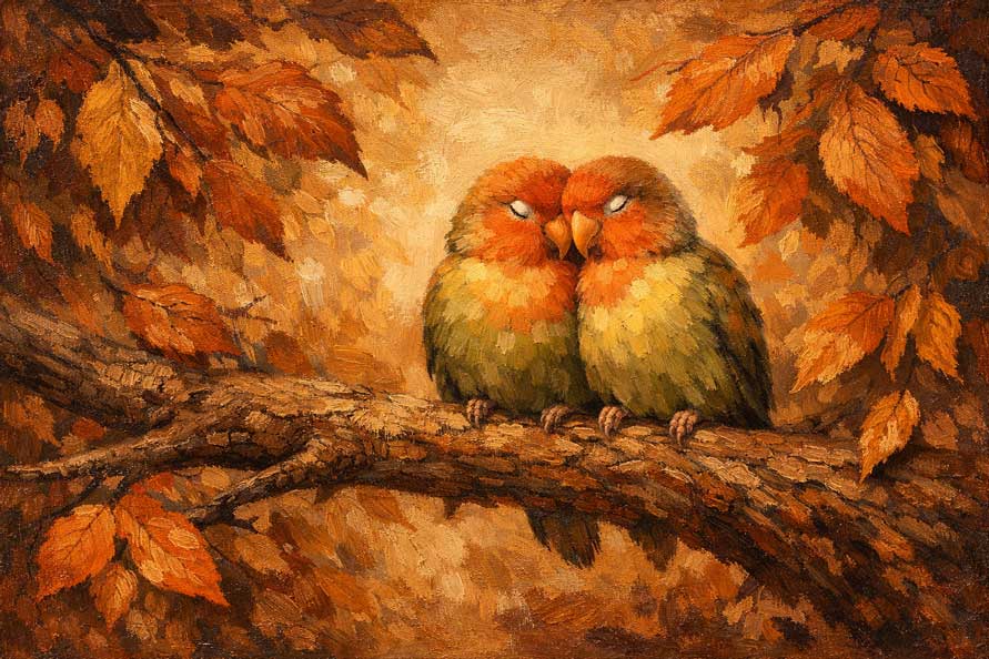 Wall Art Pair of Love birds Painting for Gentle Love, Companionship & Harmony