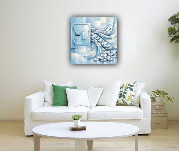 Abstract Painting of Locker with Shining Coins for Wealth Security and Financial Stability
