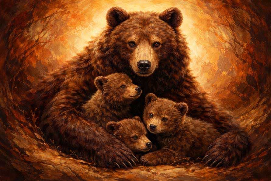 Wall Art Bear with Cubs Painting for Nurturing Strength, Care & Protection