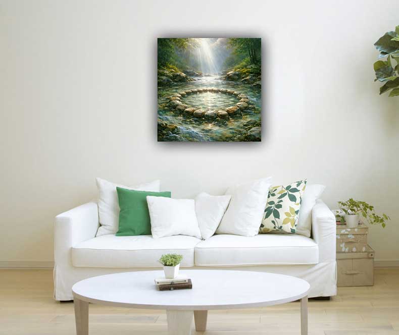 Meditation Circle by Water Wall Art for Reflective Thinking