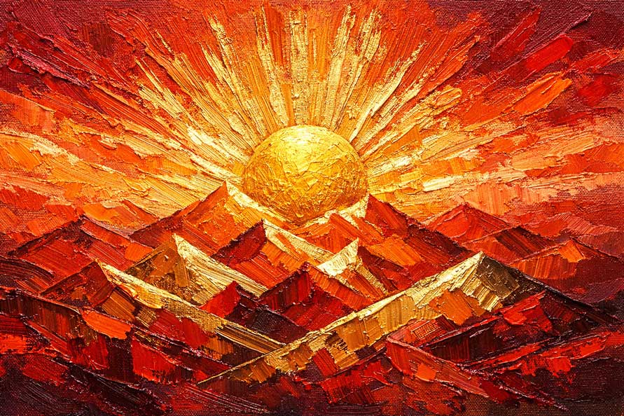 Abstract Sunrise Mountains Canvas Painting for Success and Recognition