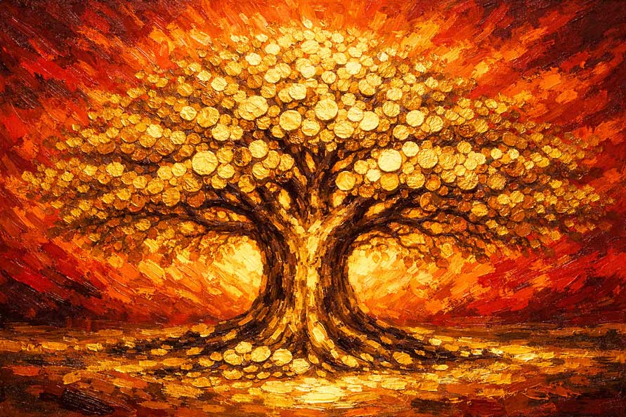 Wall Art of Money Tree with Coins in South-East for Wealth Generation and Business Growth