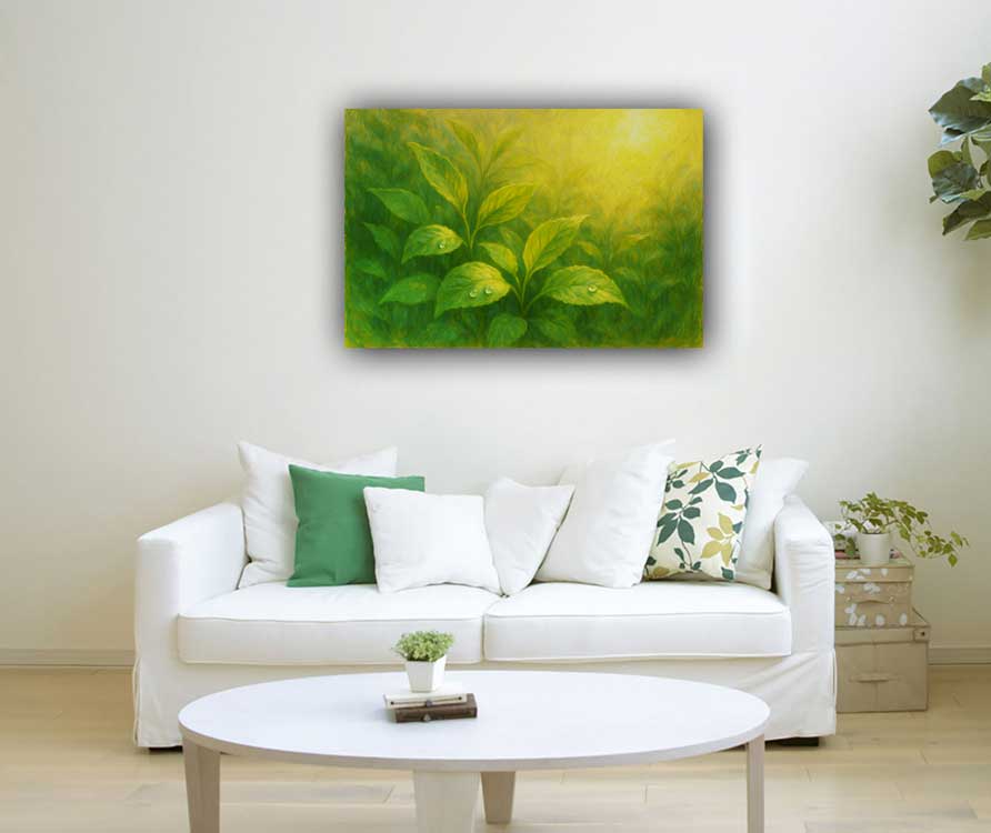 Fresh Green Leaves Wall Art Canvas Painting for Growth and Healing
