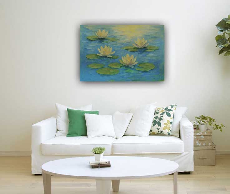 Wall Art Lily Pond Painting for Mental Peace & Spiritual Healing in Northeast