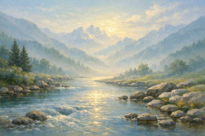 Wall Art of Flowing River Painting for Clarity and Spiritual Growth