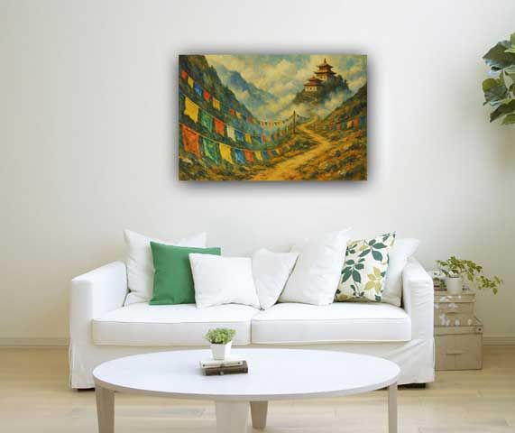 Temple in Mountains Wall Art for Spiritual Elevation & Serenity