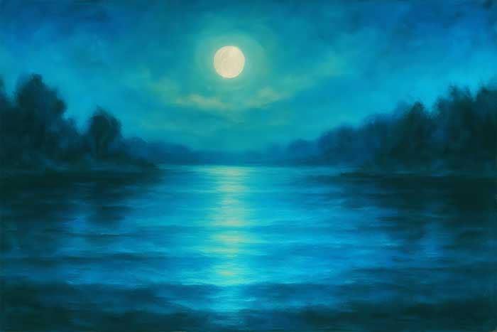 Vastu Painting of Moonlit River for Calm Prosperity in North