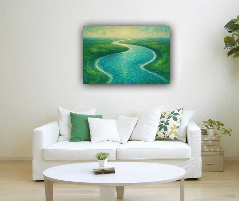 Canvas Wall Art of Flowing River Vastu Painting for Prosperity & Career Growth (North Direction)