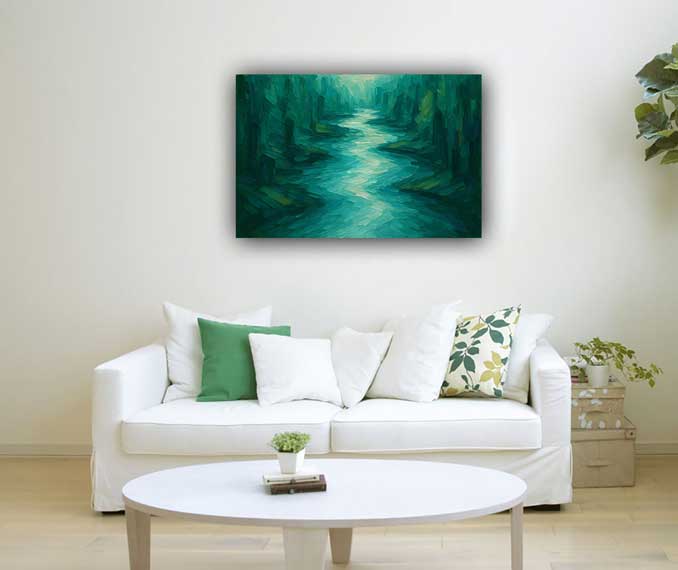 Wall Art of Flowing River Abstract Canvas Painting for Career Growth and Prosperity