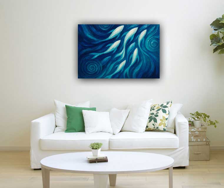 Wall Art of Abstract Fish for Flow and Career Success Ideal for North Direction