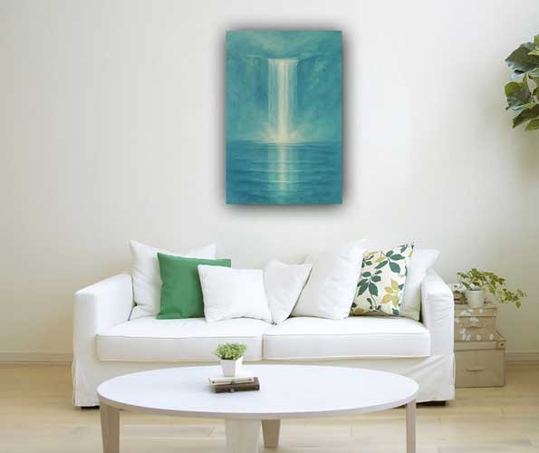 Serene Abstract Waterfall Painting Flowing Art for North Wall Vastu