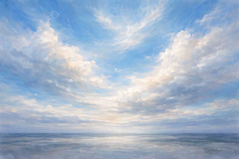 Wall Art of Open Skies with Clouds Painting for Freedom and Communication