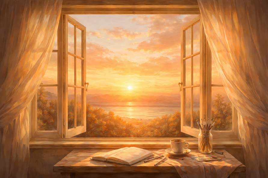 Painting of Open Window to the Horizon for Inviting New Perspectives