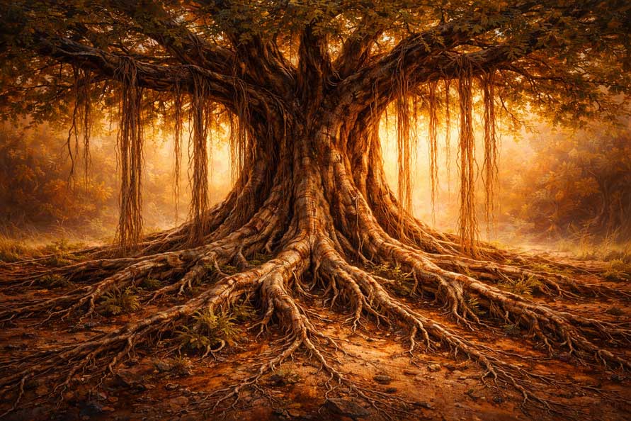 Wall Art Tree with Protective Roots Painting for Stability, Nurturing Energy & Grounded Strength