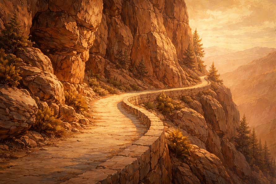 Wall Art Rocky Cliffside with Path Painting for Strength,Protection & Safe Passage