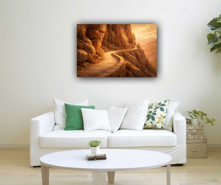 Wall Art Rocky Cliffside with Path Painting for Strength,Protection & Safe Passage