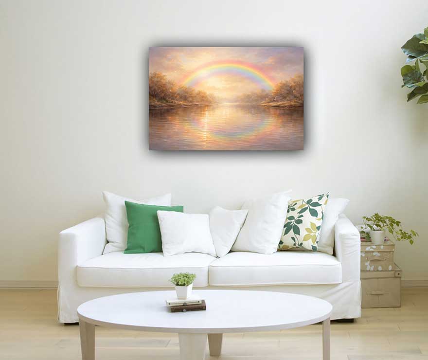 Painting of Rainbow Over Calm River for Multi-Dimensional Thinking and Optimism