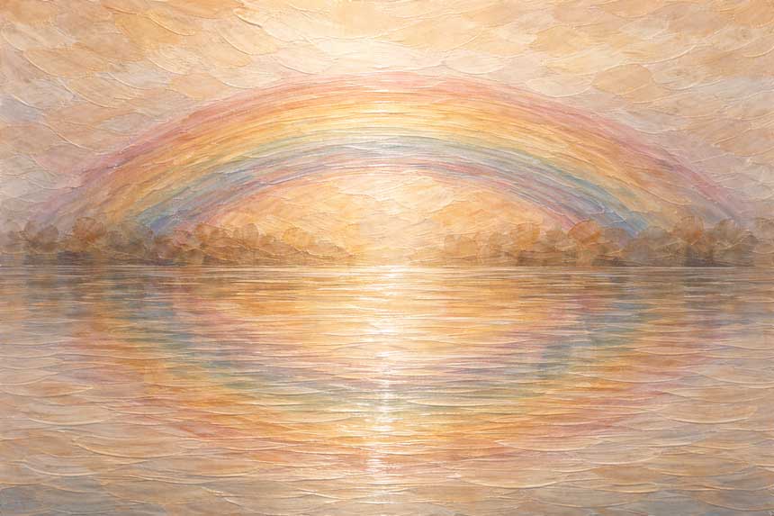 Abstract Painting of Rainbow Over Calm River for Multi-Dimensional Thinking and Optimism