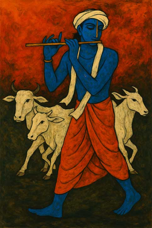 Krishna with Cow Painting