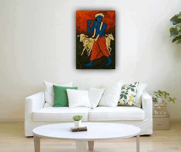 Krishna with Cow Painting
