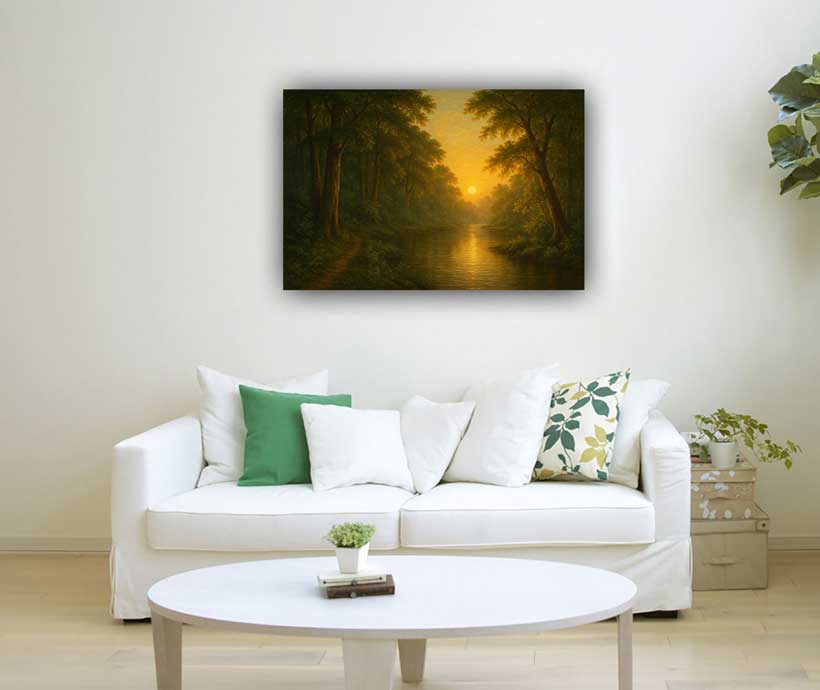 Serene River with Rising Sun Painting