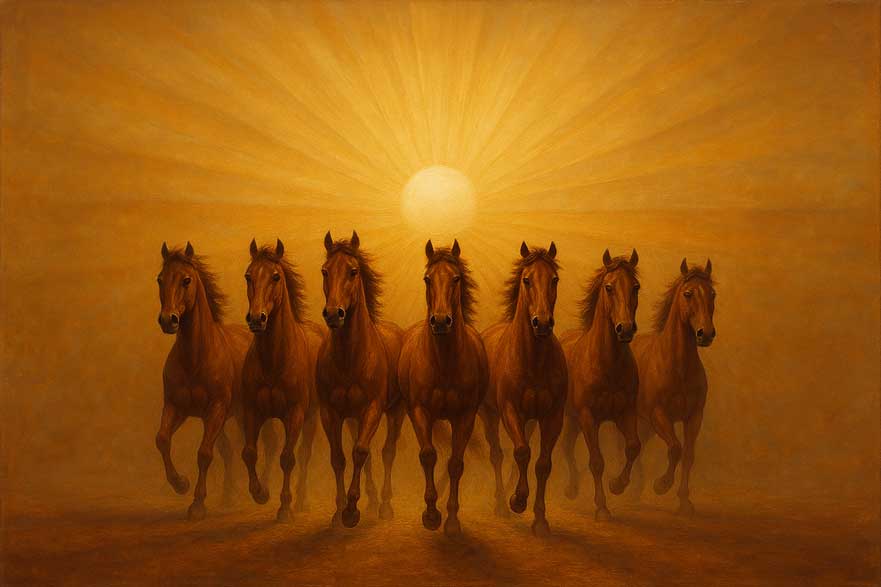 Wall Art Seven Horses Canvas Painting for Progress and Recognition
