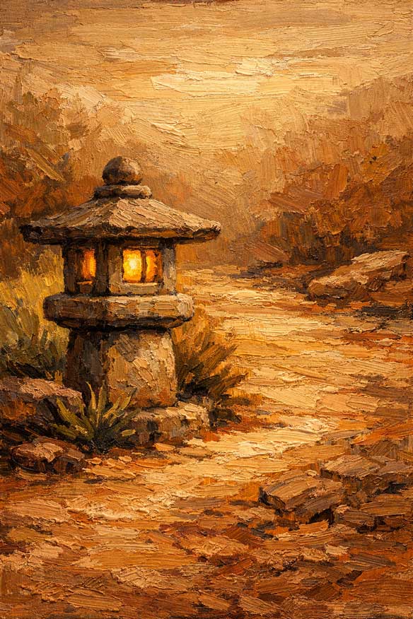 Wall Art Stone Lantern Pathway Painting for Steadiness and Grounding 
