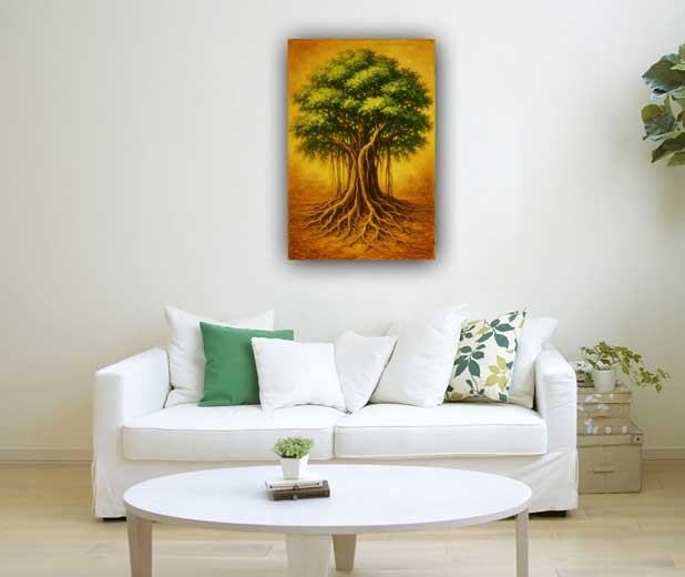 Painting of Trees with Strong Roots Symbol of Stability in the Southwest