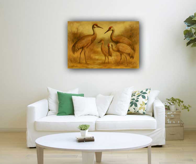Canvas Paintings of Crane Pair Vastu Wall Art for Togetherness