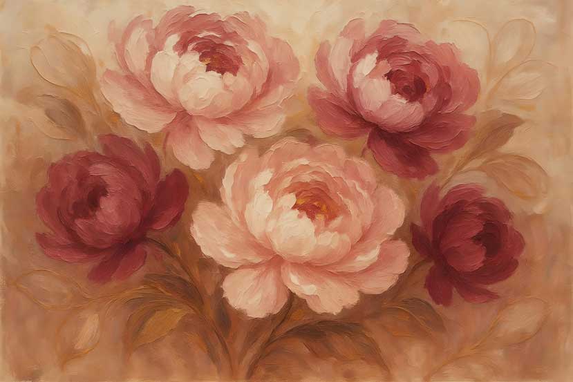 Vastu Paintings of Peonies on Canvas Relationship Harmony Wall Art for Southwest