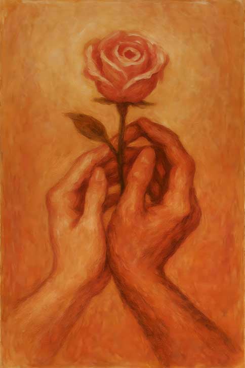 Abstract Canvas Wall Art of Intertwined Hands Holding Rose